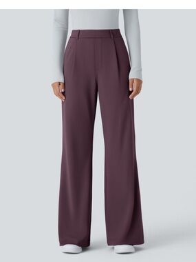 HALARA Plum Wide-Leg Pleated Trousers